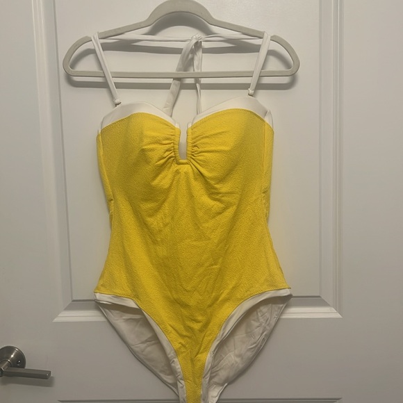 TRINA TURK Halter Bandeau One Piece Swimsuit Size 12 yellow white NWT - Picture 4 of 13